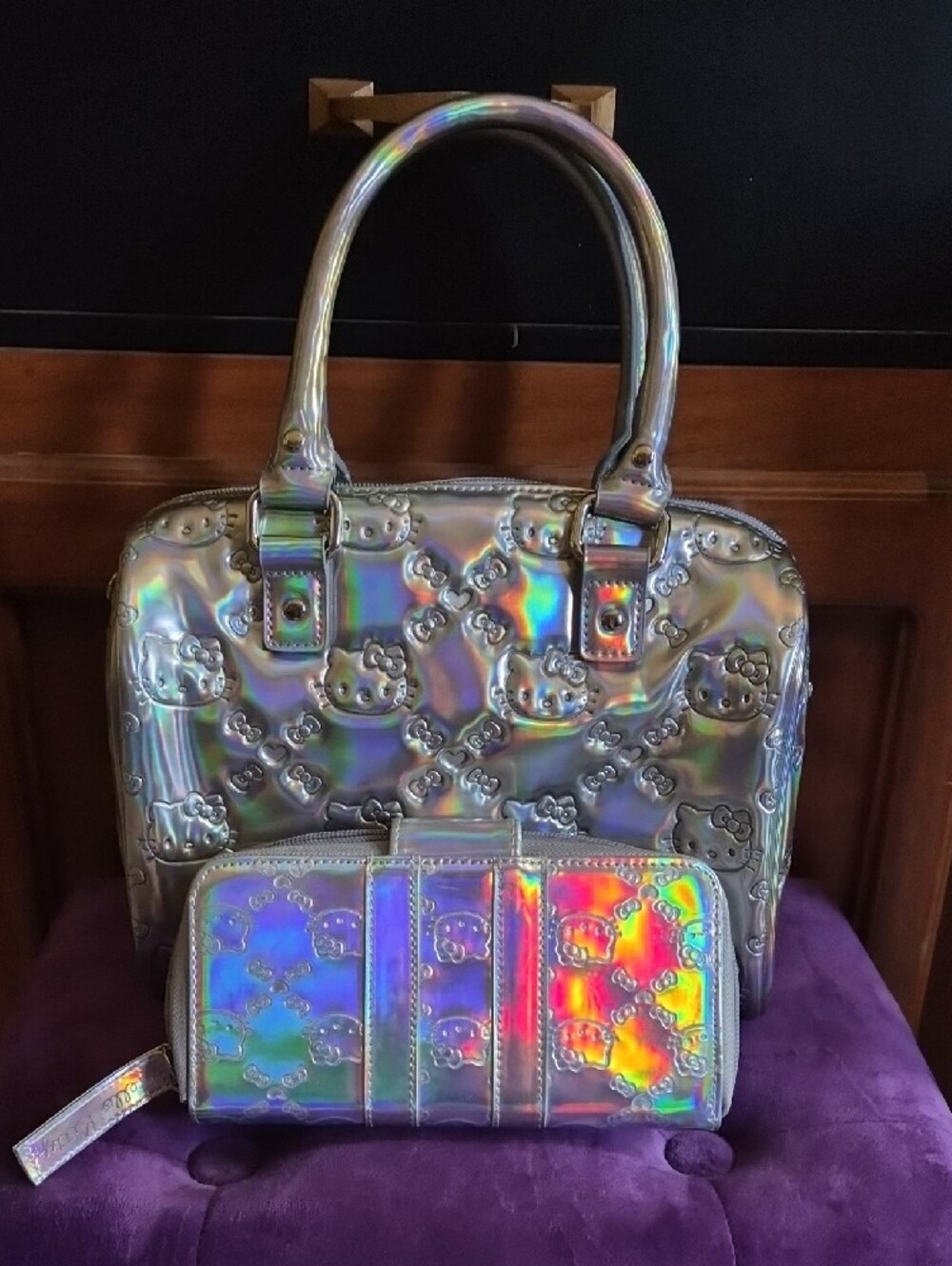 EUC Rare Hello Kitty X Loungefly Iridescent Satchel and Wallet - Picture 4 of 9